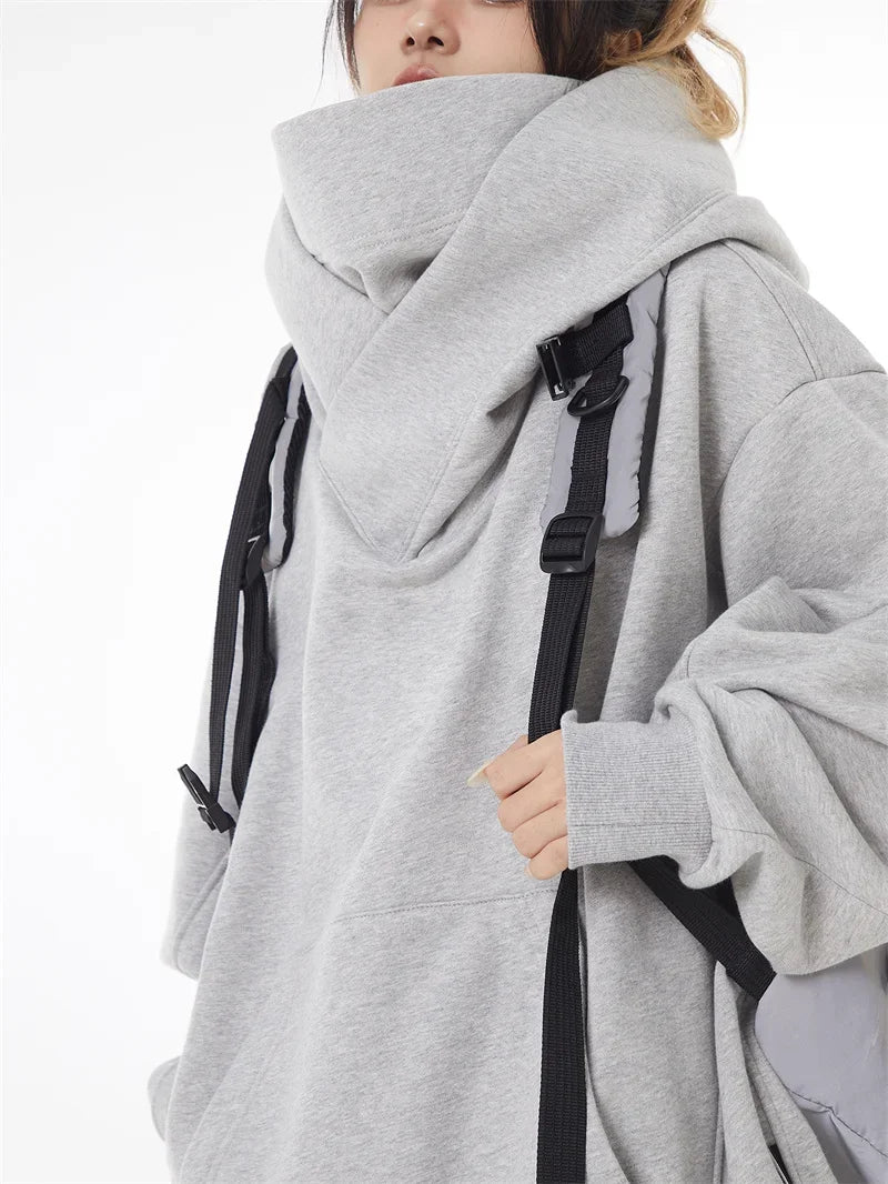 Autumn Solid Color Ninja Turtleneck Hoodies For Men Y2K Vintage Fleece Sweatshirts Hip Hop Japanese Streetwear Oversized Hoodie