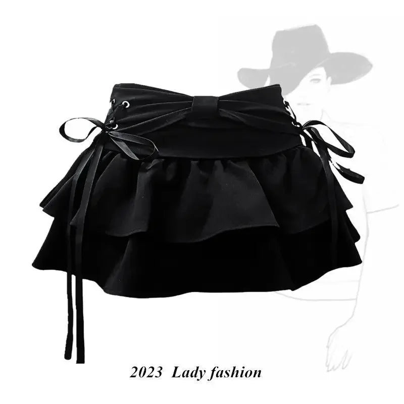 Pure Desire Mini Dress Bow Tied One Hundred Pleated Skirt Slimming A- line Sensibility Summer Skirt Anti-exposure Pants