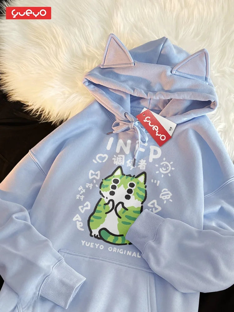 Original Fce-lined Hoodie Men's Spring MBTI Mediator INFP  Ear Design Comfortable Loose Fit Youthful Trendy Polyester C...