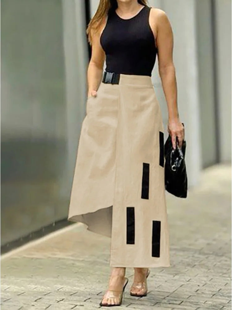 Freeacy Urban Female Asymmetric Skirt Elastic High Waist A-line Printed Skirts 2025 Summer Women's Commuter Half Dress Bottoms