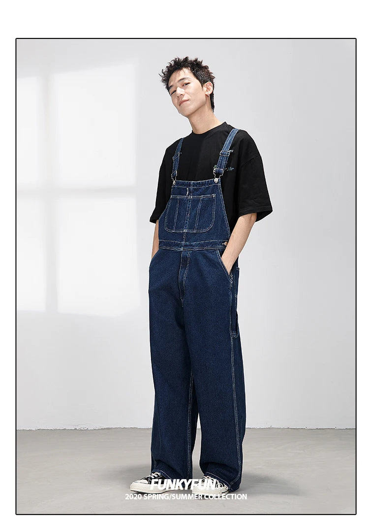 Retro American Design Denim Overalls Straight Loose Workwear Pants ex Couple Ameika Straight Leg Jeans Youth Trend