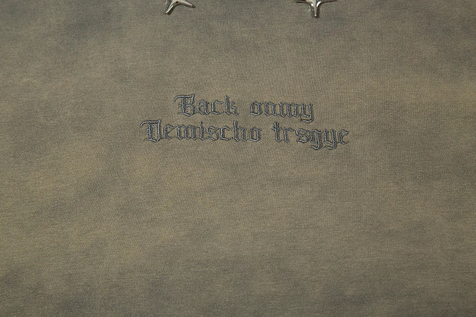 Distressed Ripped T Shirts Metal Star Tee Emrboidery Vintage Loose Tshirt 2025 Men Harajuku Streetwear Oversized Hip Hop T-shirt