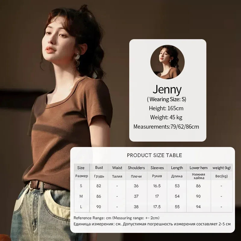 MISHOW Short Sleeve T-shirts Women Spring Solid Square-neck Top Elegant Woman Clothes Office Lady Cotton Tees MXC12T0641