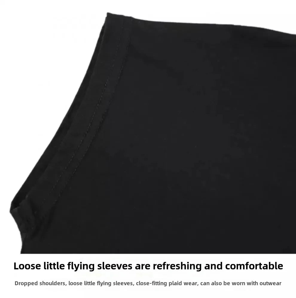 Short Sleeve Ice Silk T-Shirt Women's Loose Fashionable Youthful Small Flying Sleeve Top Knitted Crew Neck Other Pattern Types