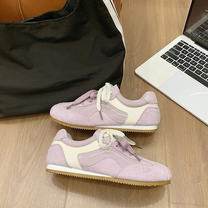 Women's Spring Summer Breathable Flat Casual Deqin Shoes Versatile Slip-On Flats Comfortable Polyurethane Outsole Striped Patter