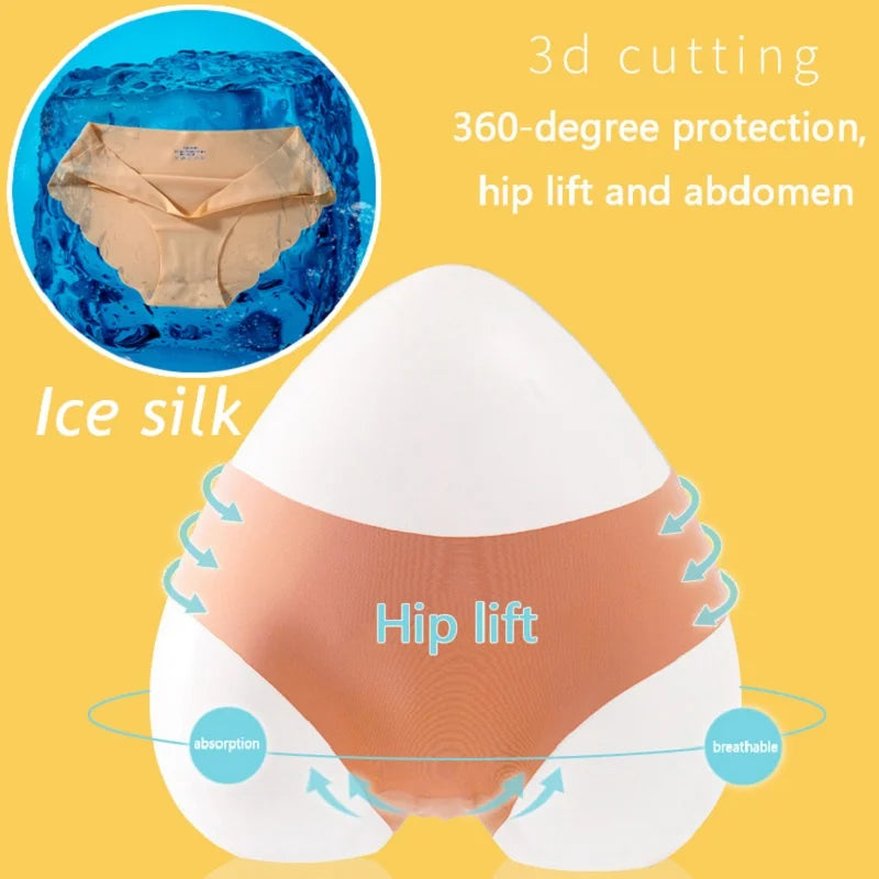 Ice Silk Seamless Panties 4PCS/Set Women's Briefs Solid Color Elastic Underwear Female Ultra Thin No Trace Wavy Side Panties