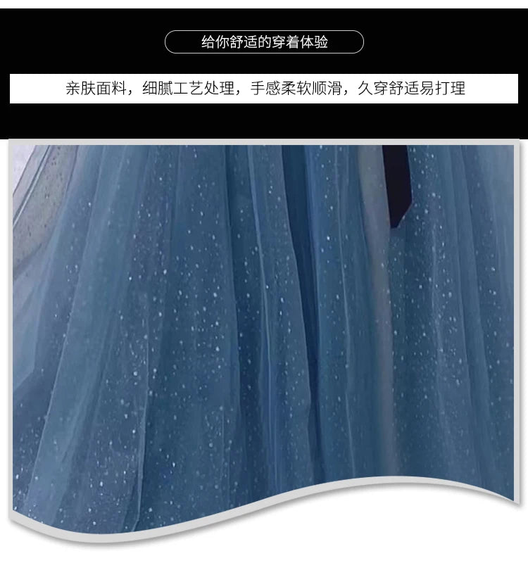 New greydish blue long sweat lady girl women princess bridesmaid banquet party prom dress gown