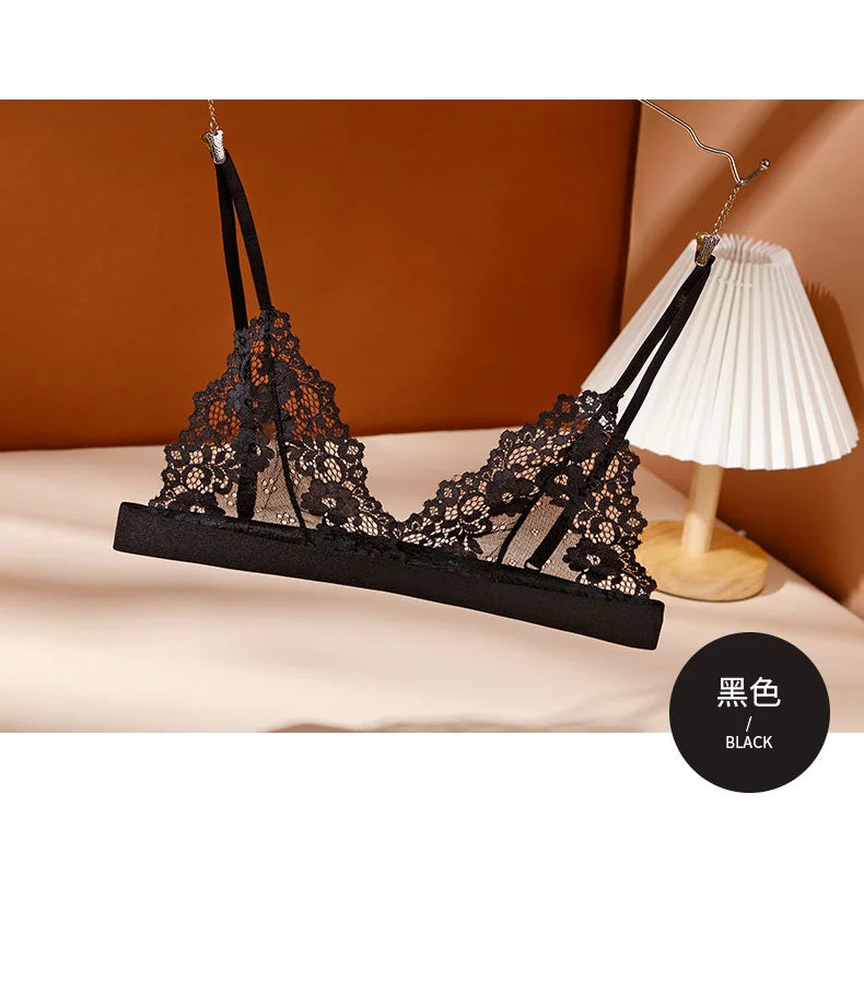 Lady Sexy Lace Bras French Style Triangle Cup Brassiere Erotic Lingerie Thin Floral Mesh Underwear Active Bra Women's Intimates