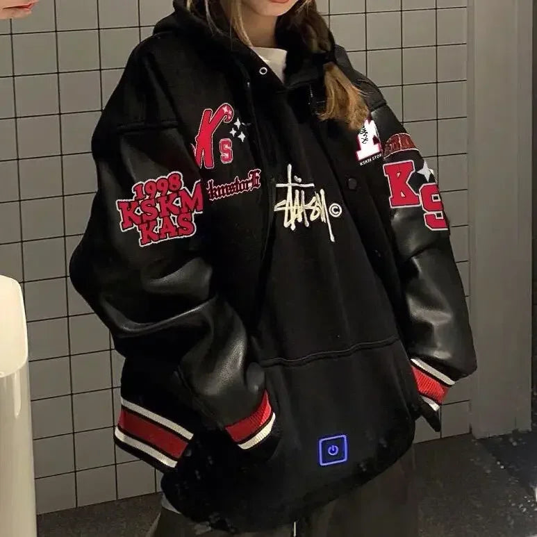 American high street embroidery baseball jacket Y2K retro autumn and winter stitching design men's and women's motorcycle jacket