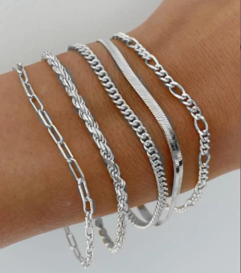 15 Piece Set Silver Color Chain Bead Bracelets for Women Simple Elegant Vacation Beach Party Casual Jewelry Versatile Daily Wear
