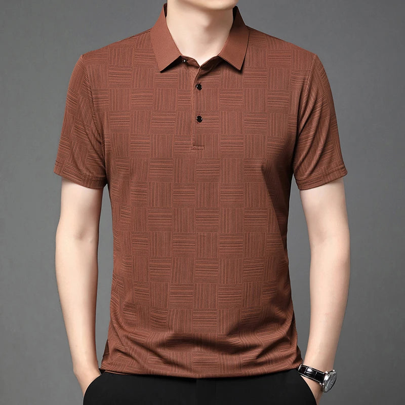 2024 Men's New Printed Business Casual Short sleeved POLO Shirt Fashion Short sleeved Comfortable and Breathable Top