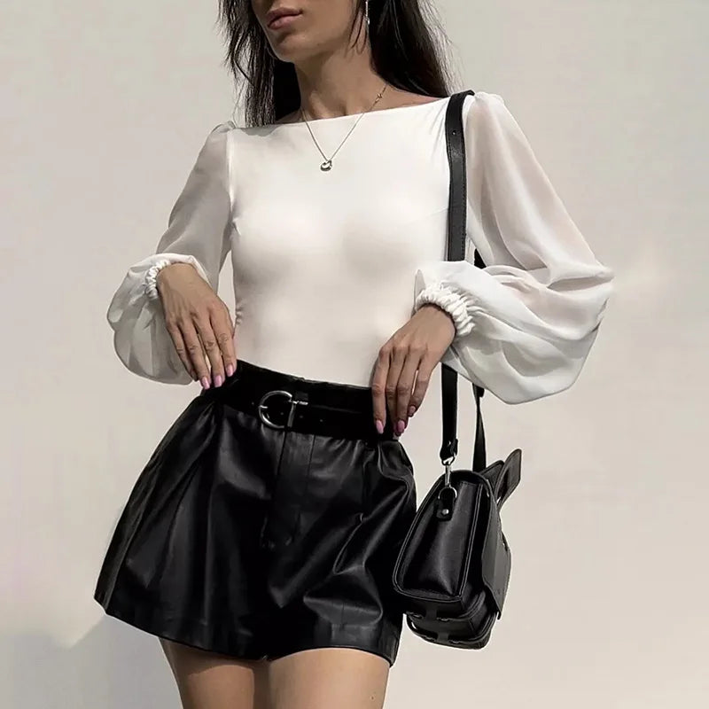 BornToGirl Sexy Bodysuit Women Black White Khaki Bodycon Long Sleeve One Pieces Mesh Bodysuits Jumpsuit Tops Body Suit Y2K