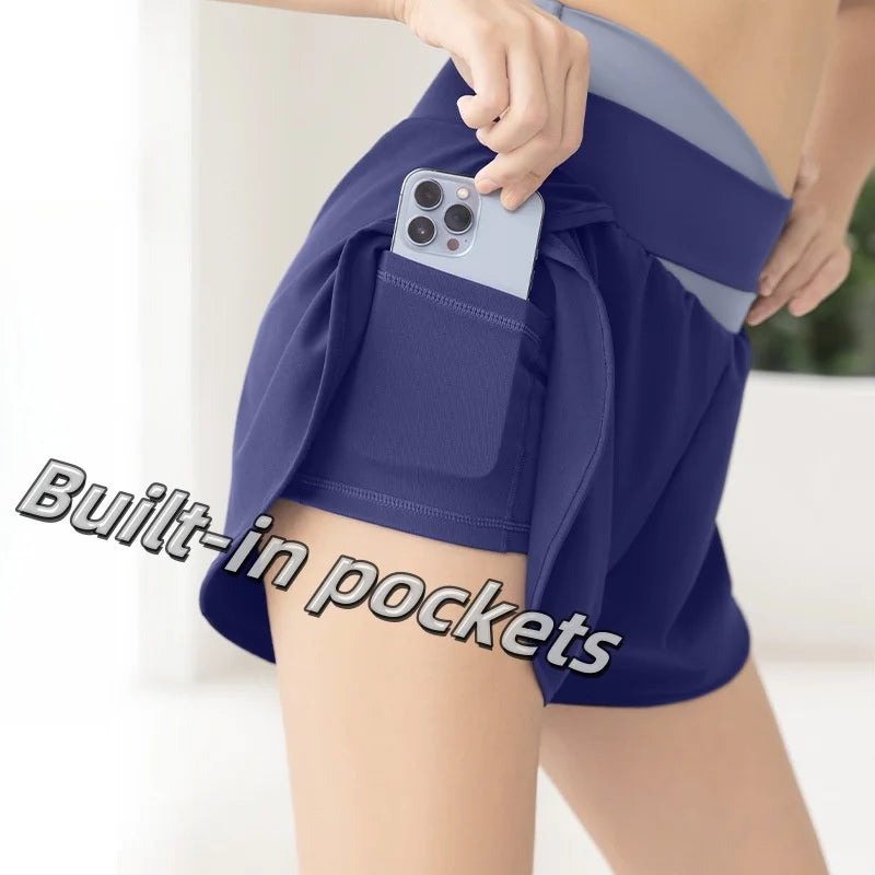 High Waist Workout Skorts for Women - Quick Dry Breathable Yoga Skirt Shorts, Anti-Ride Running Fitness Wear with Inner Liner"