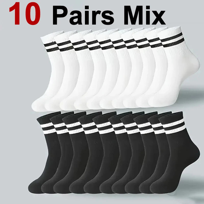 5/10/20 Pairs Neutral Solid Color Round Neck Socks Spring Summer Sweat Absorbing Breathable Soft Comfortable Couple Sports Socks