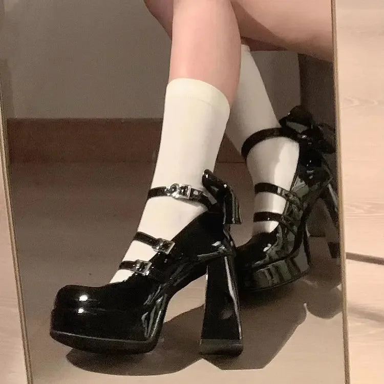 Mary's Spring New Women's Fashionable Thick Heel Bow Hollow Out Line Toe Flats Summer Season Flat Heel Women's Shoes