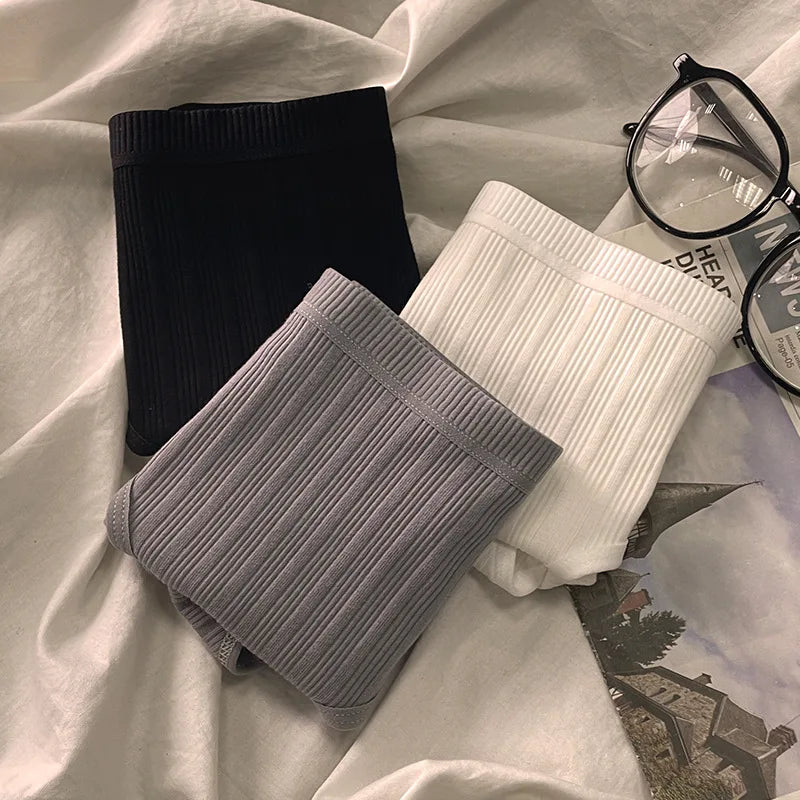 3PCS/Set Sports Style Cotton Women's Panties Girls' Underwear Breathable Mid Waist Shorts Sexy Lingerie Plus Size Solid Briefs