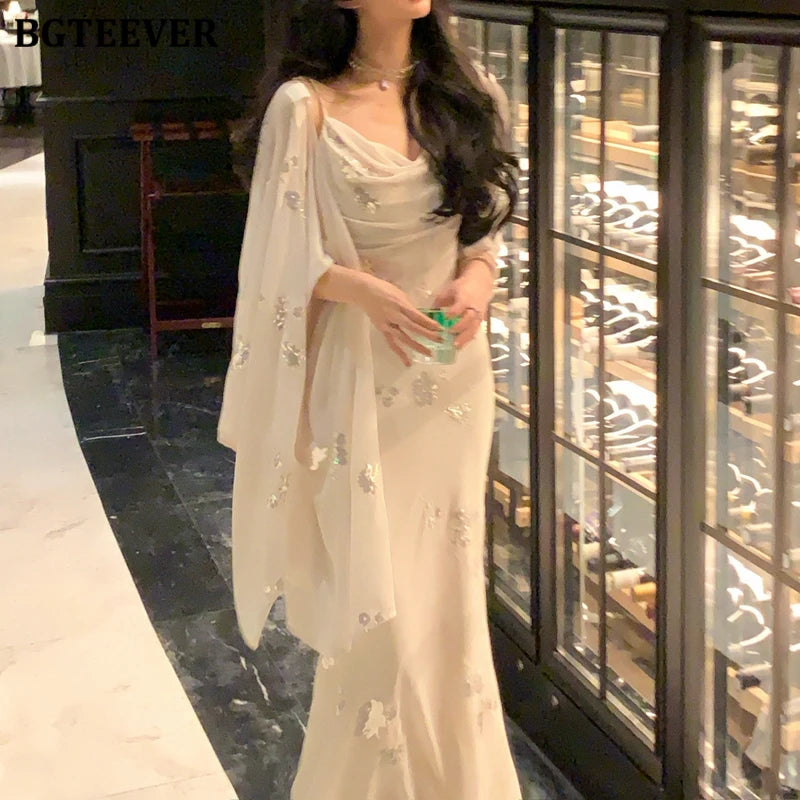 BGTEEVER Autumn Winte Slim OL Embroidery Set Long Sleeve Cardigans & Spaghetti Strap Package Hip Dress Ladies 2 Pieces Set