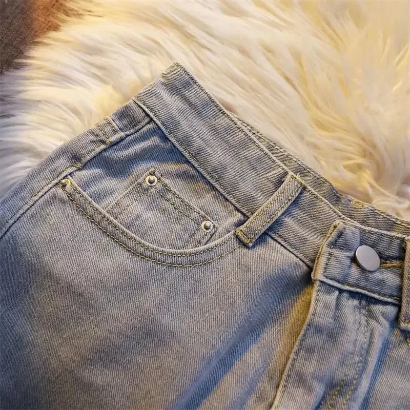 Design Sensibility Denim Cotton Shorts 2023 Summer Petite Straight-Leg Medium Length Wide Leg Casual Style Women's Trousers