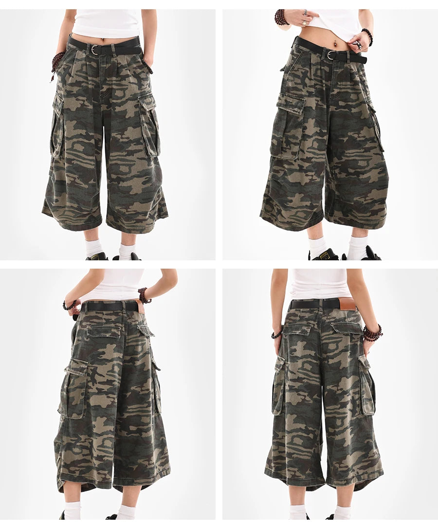 Summer Women's Camouflage Unisex Loose Capris Street Style Cargo Shorts Young Girl Casual Bottom Female Calf-length Pants