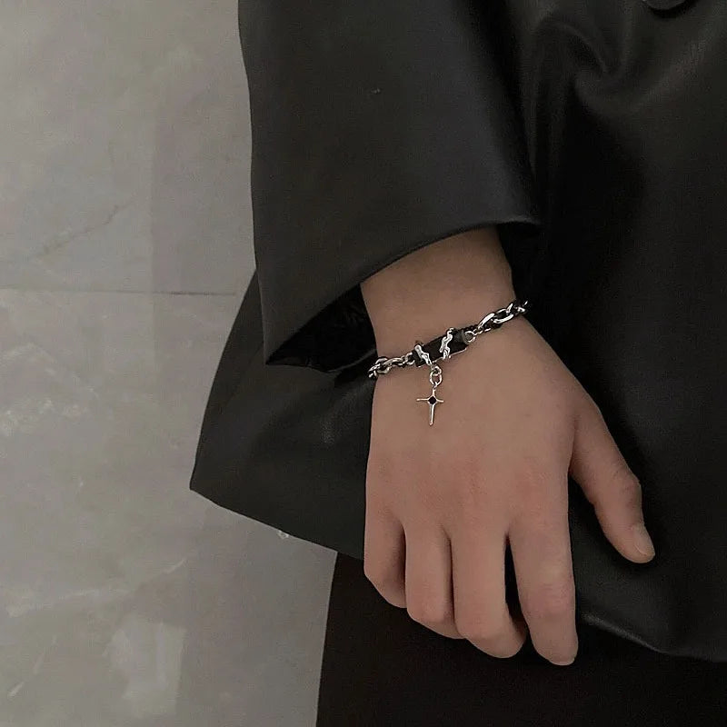 2024 Retro Black Zircon Star Bracelet for Women Men Gifts Trend Titanium Steel Chain Unisex Goth Jewelry New Couple Accessories