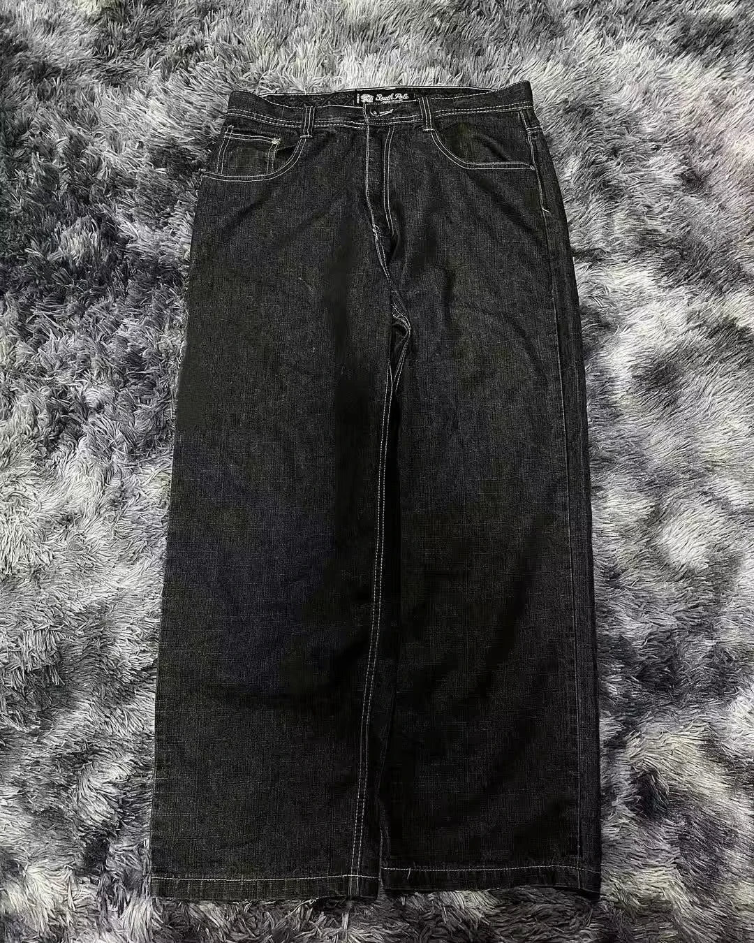 American Street Trend Letter Embroidered Loose Jeans Men Harajuku Y2K New Hip Hop Oversized Wide-leg Pants Unisex Mopping Jeans
