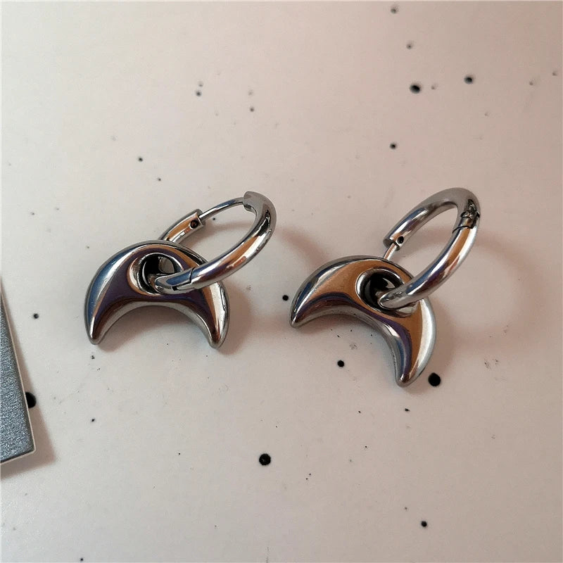 Punk Dangle Edgy Earrings Unique Detachable Stainless Steel Chunky Star Heart Moon Hoop Earrings For Women Men Statement Jewelry