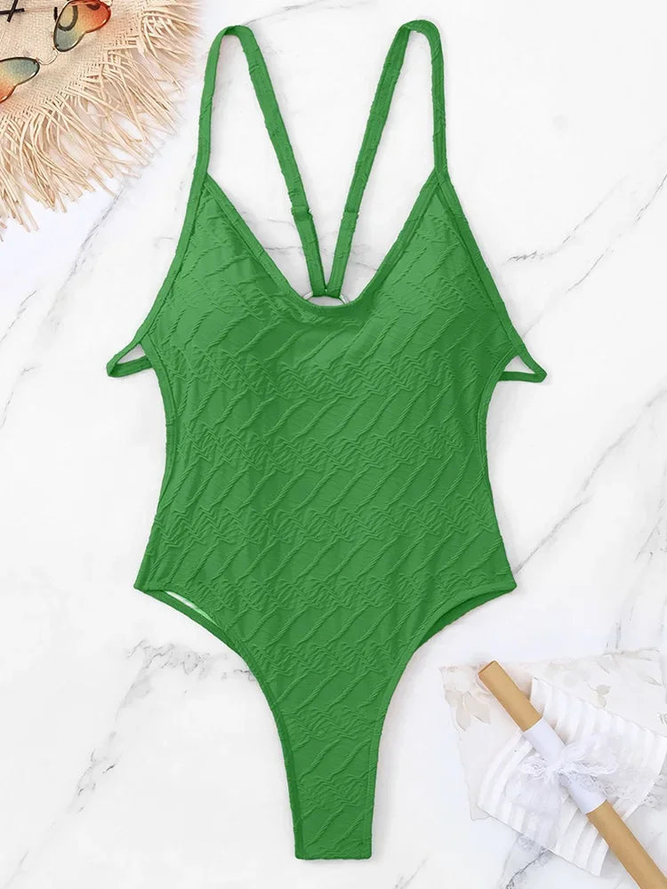 2025 Metal Ring Cross Backless Monokini Thong One Piece Swimsuit Women Swimwear Female High Cut Bathing Suit Swim Beach Wear