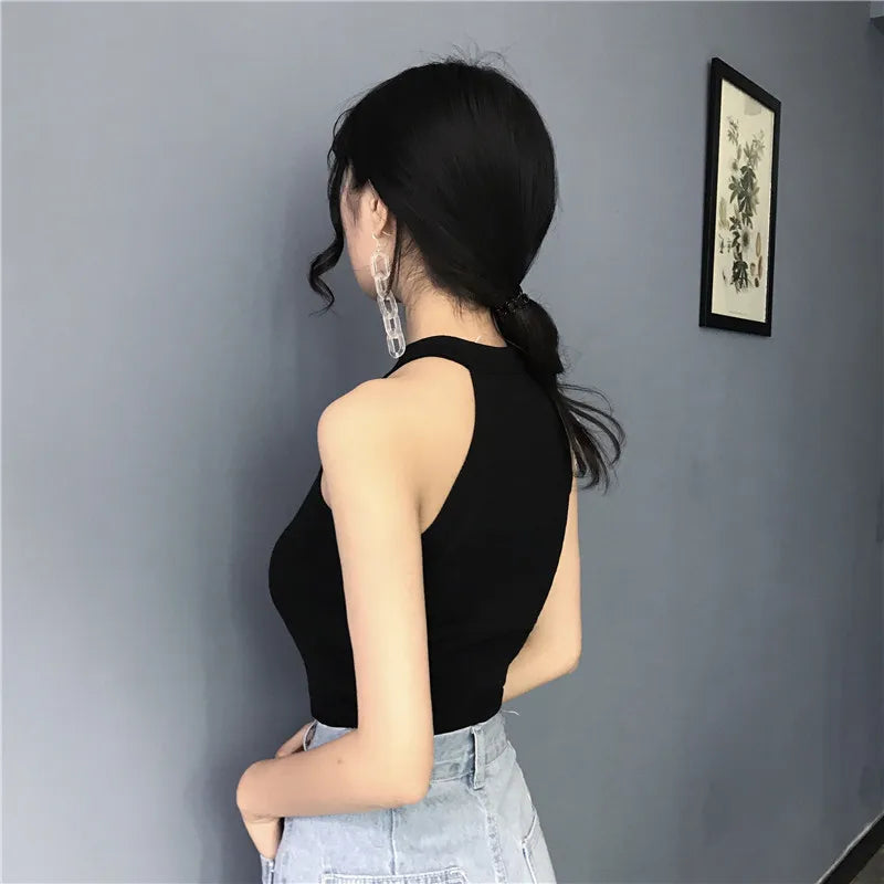Retro Zipper Crop Tops Women Short Knitted Camisole Sleeveless Leisure Tank Top Camis Summer 2022 New