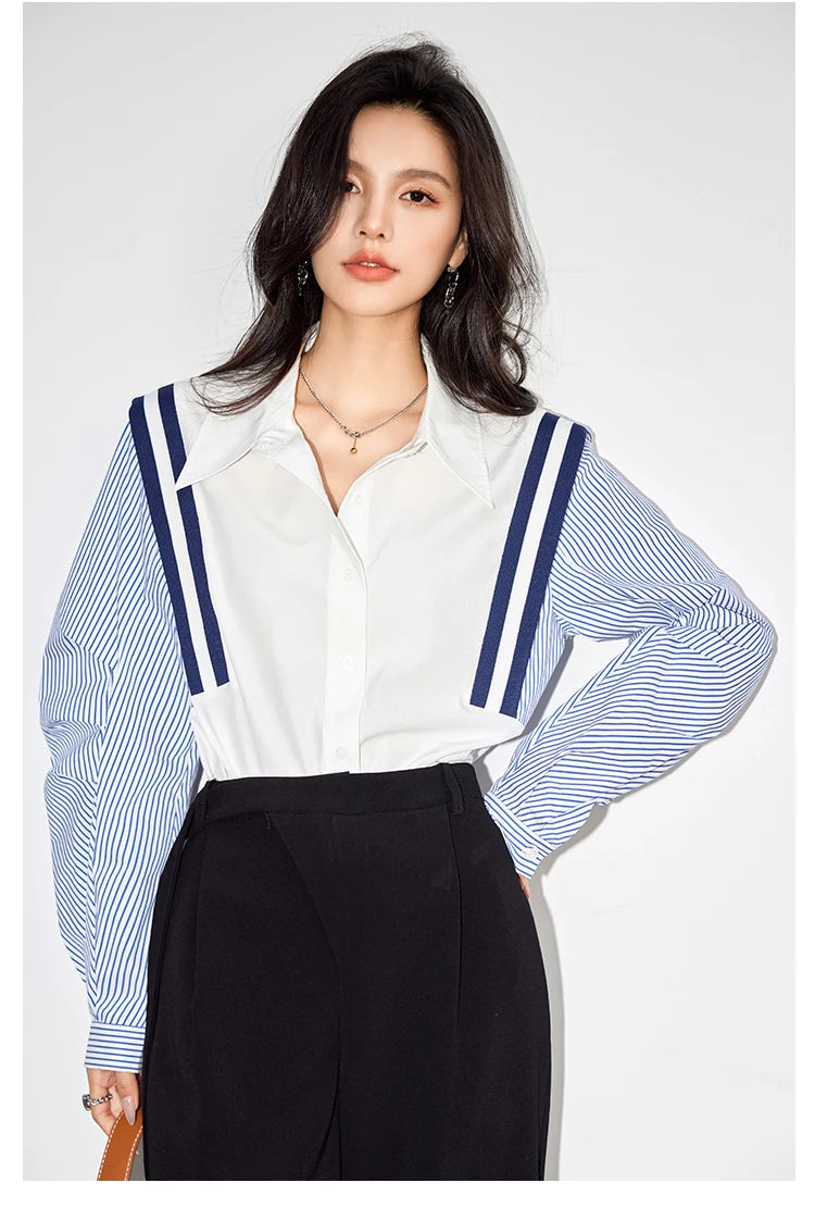 French Elegant Office Lady Shirt Female 2024 Spring Striped Contrasting Color Long-Sleeved Temperament Slim Top Fashion Blouse