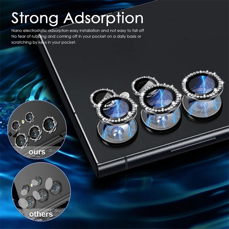 Bling 3D Diamond Metal Camera Ring Protector For Samsung S25 S24 Plus S23 S22 Ultra S 23 25 5G HD Tempered Glass Alloy Lens Cap