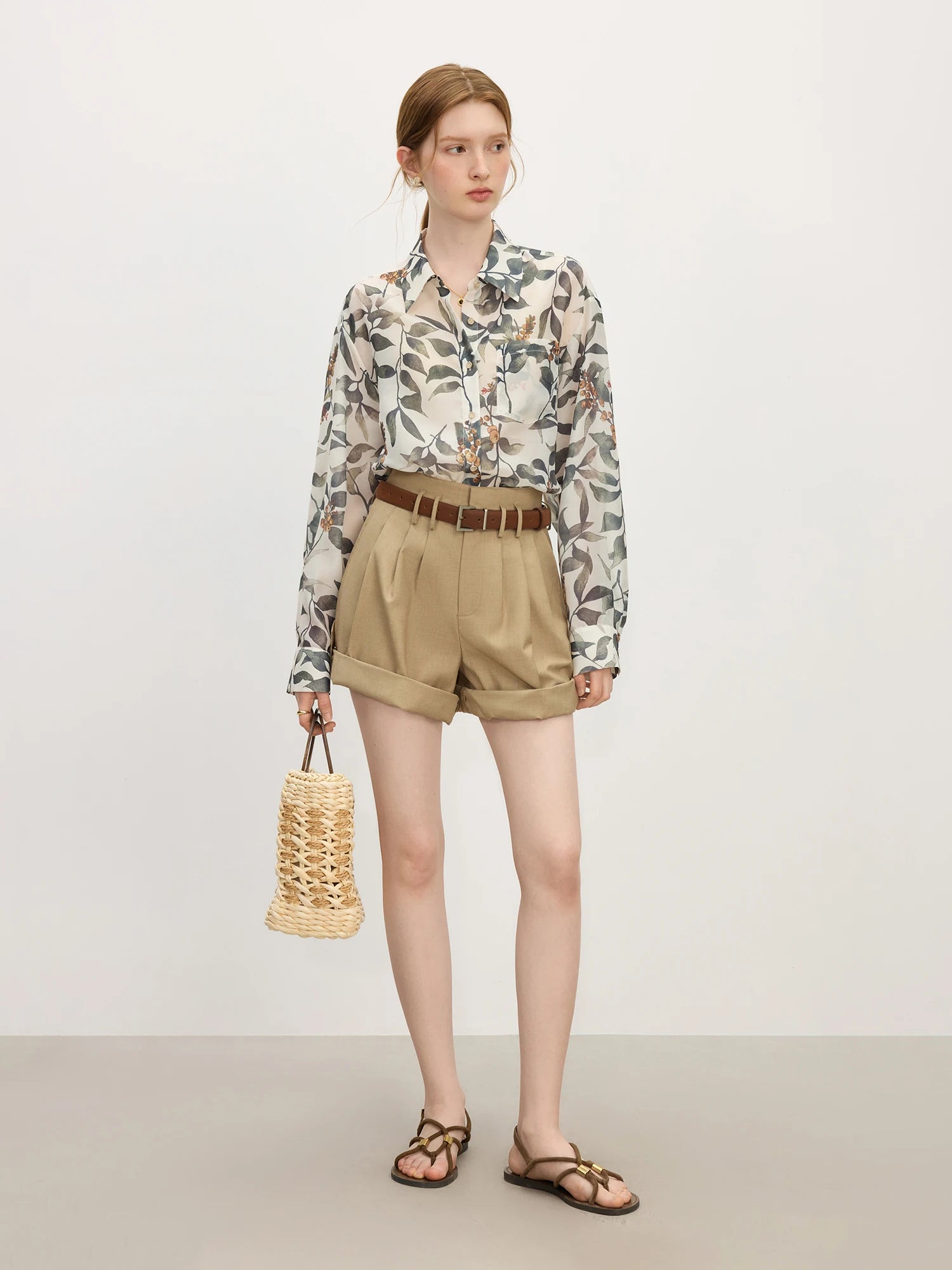 FSLE Holiday Style Plant Print Loose Shirt For Women Summer 2025 New Arrival Temperament Commuter Chic Shirt 25FS12848