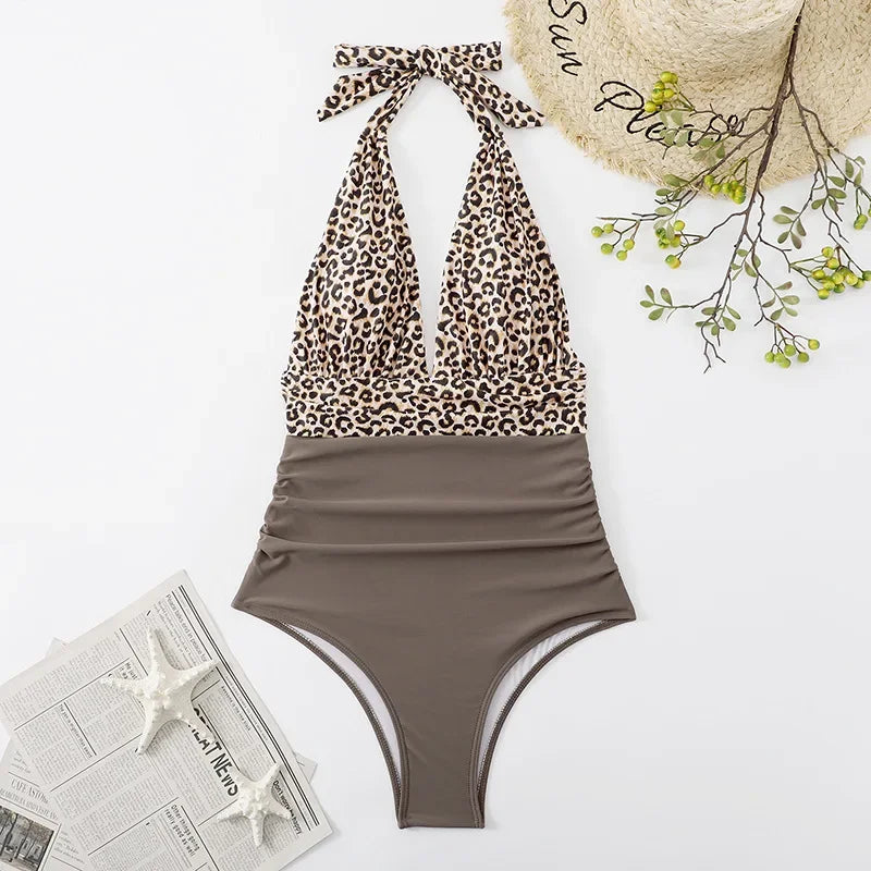 Sexy Backless Swimming Suits Swimwear One Piece Swimsuit Women Fashion Printed Bathing Suit Ladies Beachwear Lace Up Bikinis New