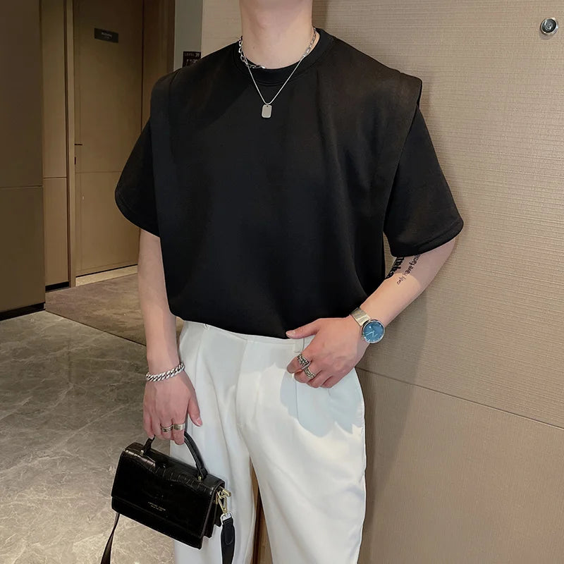 Summer Short Sleeve T-shirt Men Fashion Black White Oversized T Shirt Men Streetwear Korean Loose Round Neck Tshirt Mens Top