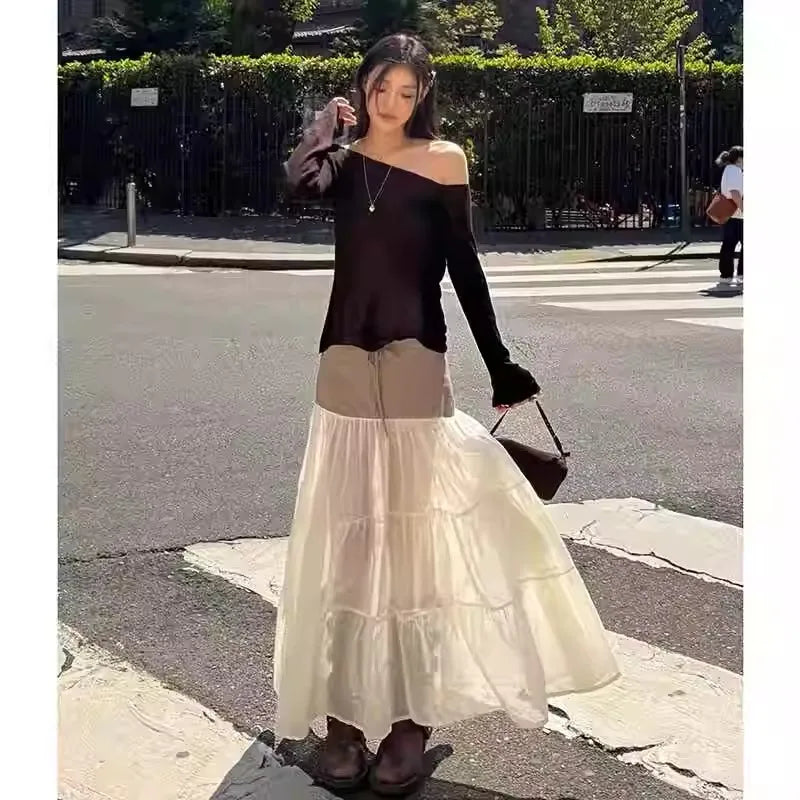 pa wl one-shoulder long-sleeved top, female wool blend off-the-shoulder base shirt, cutout backless knitted sweater