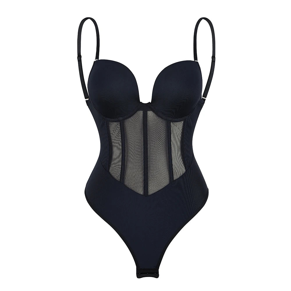Women's Body Shaper Compression Bodysuit One Piece Backless Shapewear With Bra Corset Slimming Underwear Black Beige