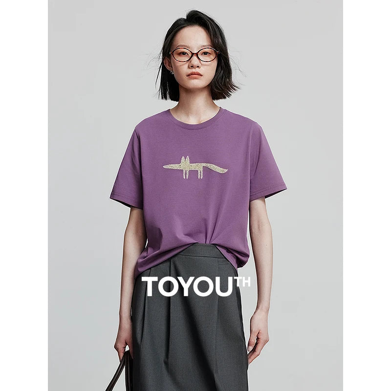 TOYOUTH Women Short Sleeve T shirt 2025 Spring New Tops 8521035
