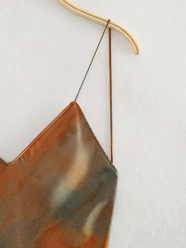 Elegant Sexy Long Dress New 2023 Design V-neck Open Back Rainbow Printing Tank Dress For Women Cross-border European Style