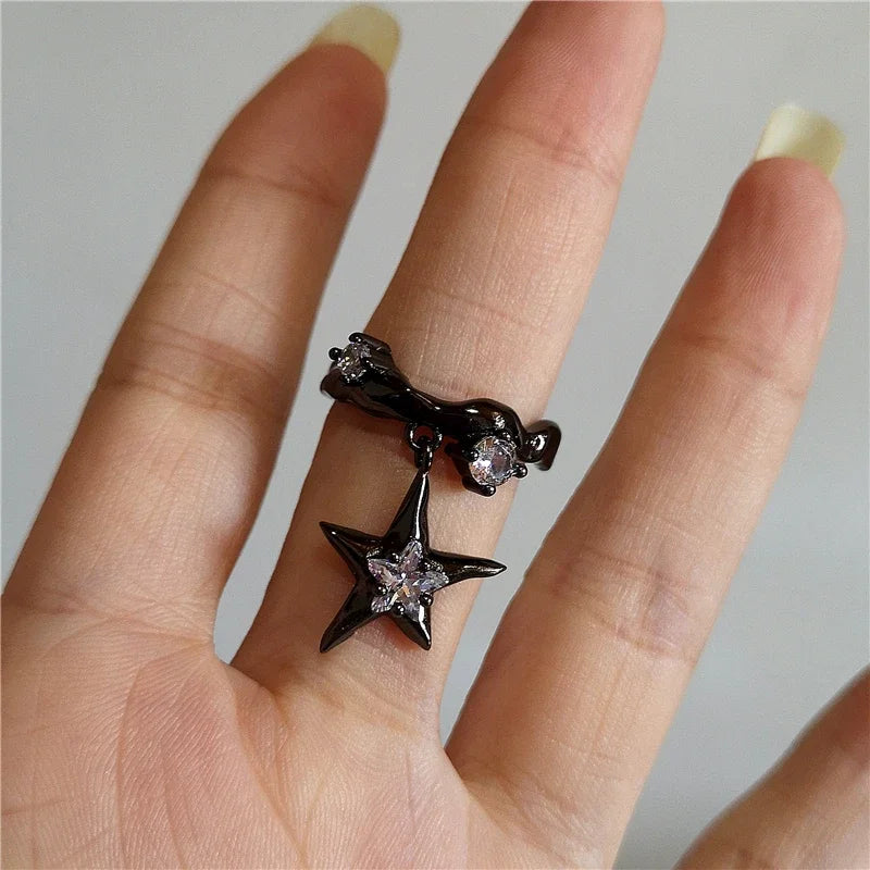 Vintage Goth Thorny Rose Couple Rings For Men Women Charm Irregularity Opening Stainless Steel Punk Finger Ring Jewelry Y2k Gift