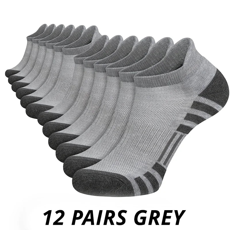 12 Pairs Men's Mesh Breathable Sports Ear Lifting Socks All Season Solid Color Low Cut Casual Mens Short Tube Socks