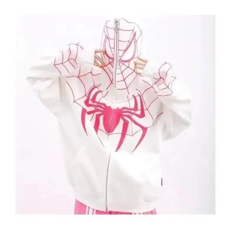 Autumn Winter Hip Hop Spiderman Hooded Sweatshirt Unisex Design Sensibility Niche Vibe Couple Jacket Cardigan