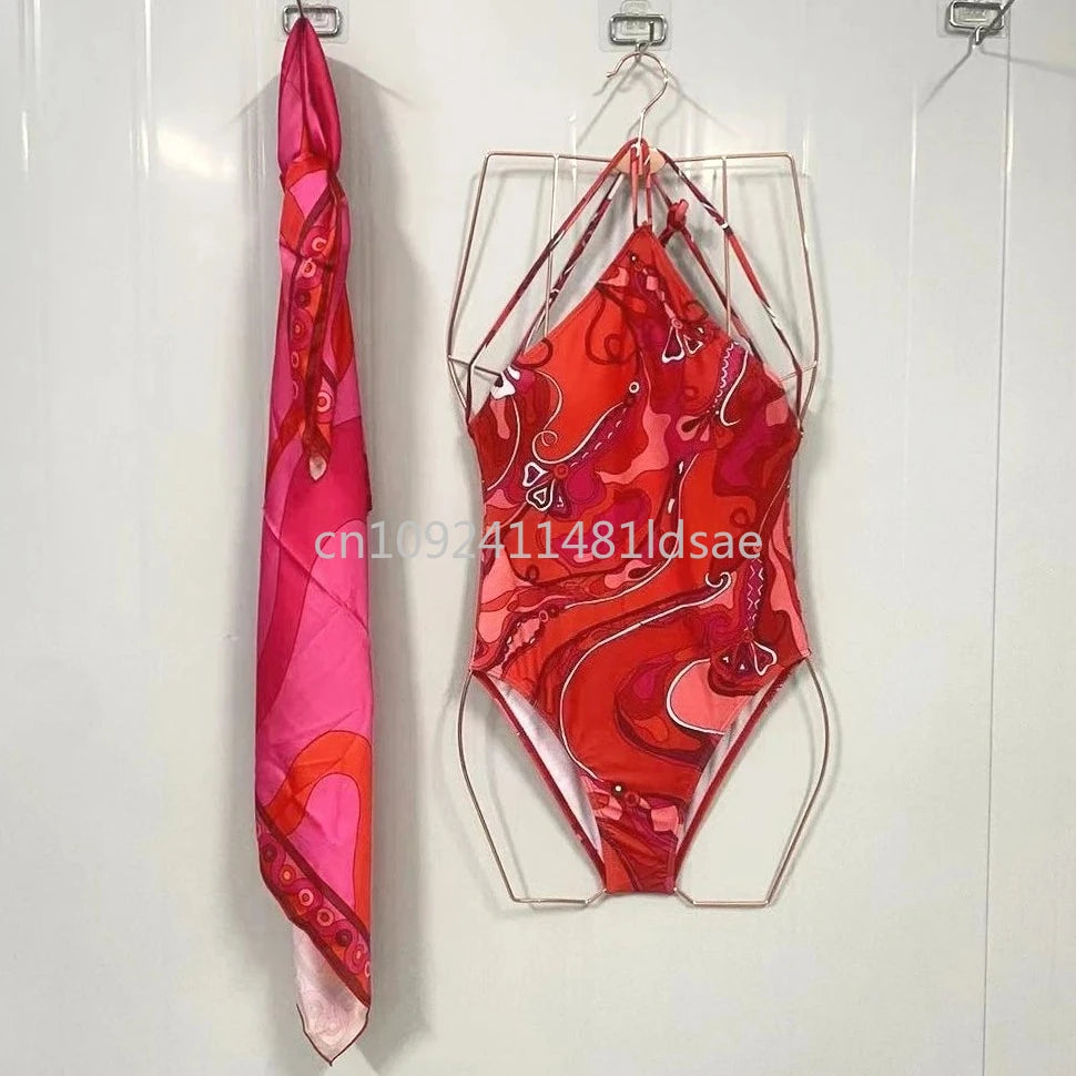 Fashion Design Women's Red Scarf Bikni Set Set Italy Beach Bathing Suit Designer Brand Scarf Swimsuit