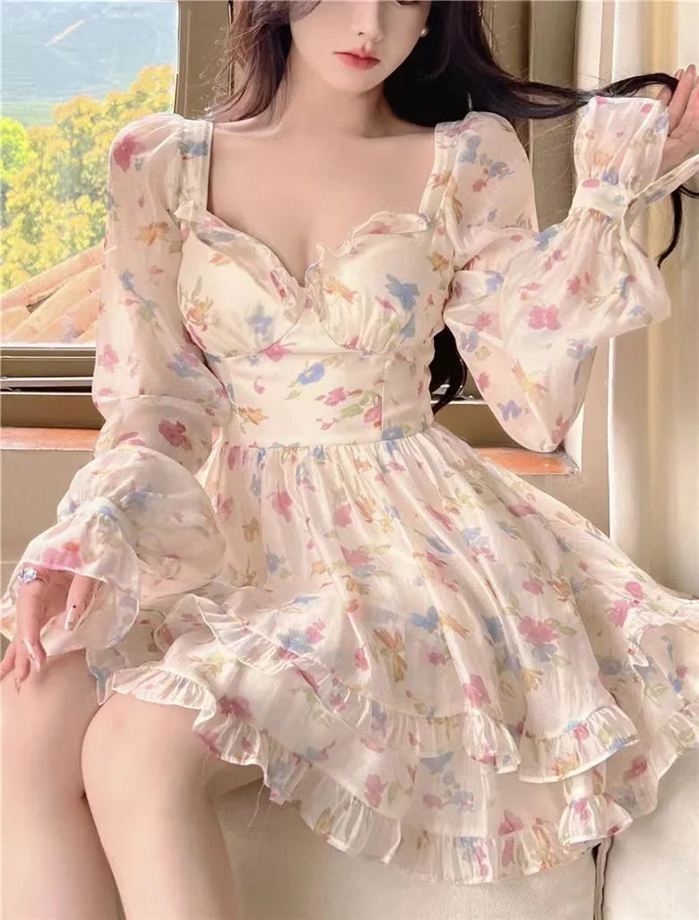 French Style Gentle Flower Print Dress Summer 2024 Slimming Perfect Beauty Pure Desire Sweet First Love Princess Dress For Women
