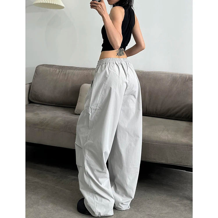 High Waist Wide Leg Pants Women's Retro American High Street Paratrooper Trousers Spring Summer New Loose Drapey Cargo Pants