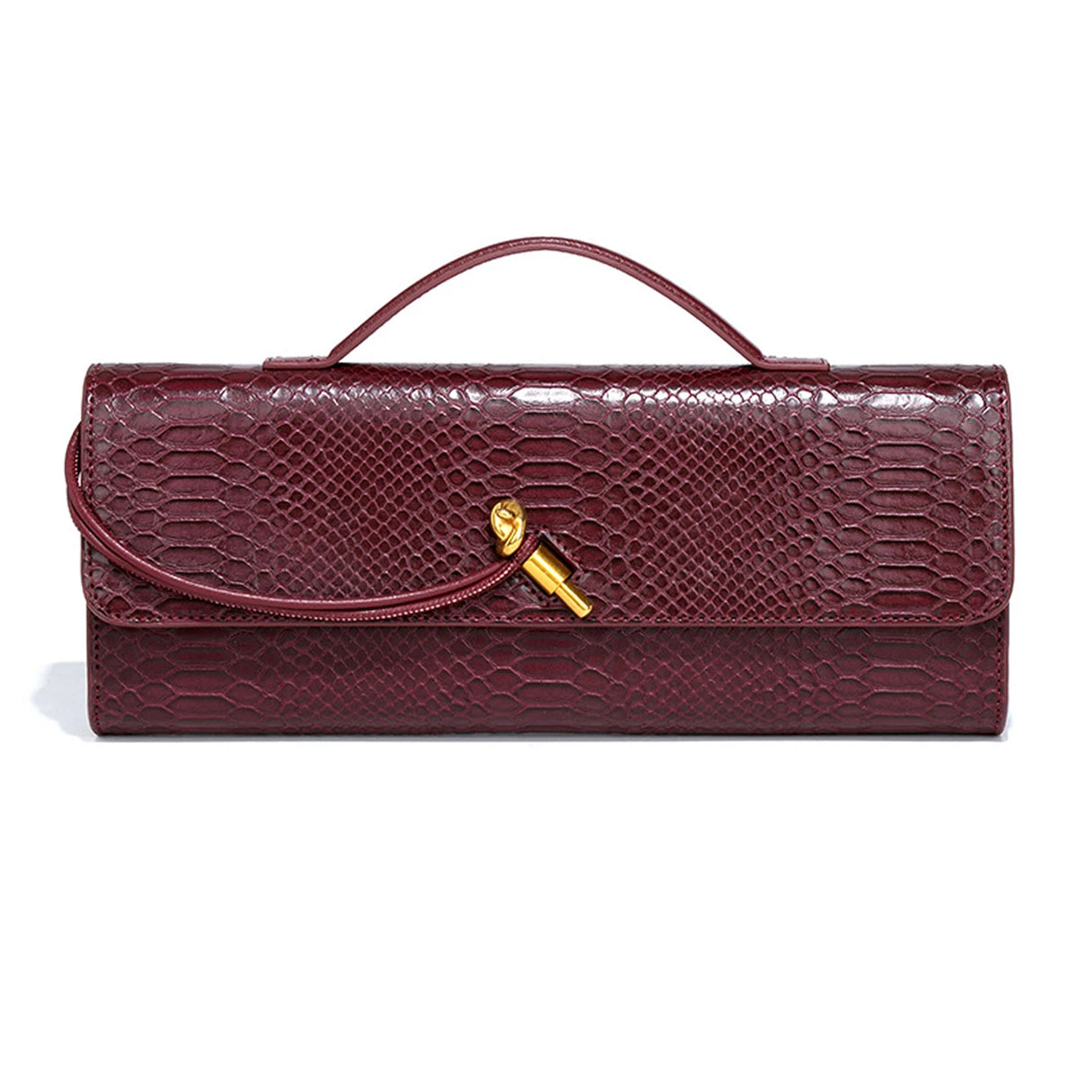 Burgundy bag cherry red envelope wine red envelope upscale new handbag European and American fashion crocodile flip hand organ b
