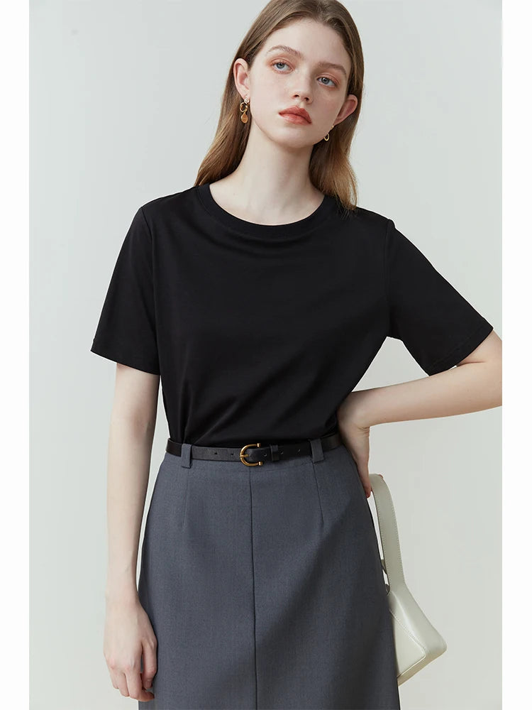 FSLE 100% Cotton Short-Sleeved T-Shirt Women'S Spring Summer 2023 New Round Neck Straight White Black Top For Women