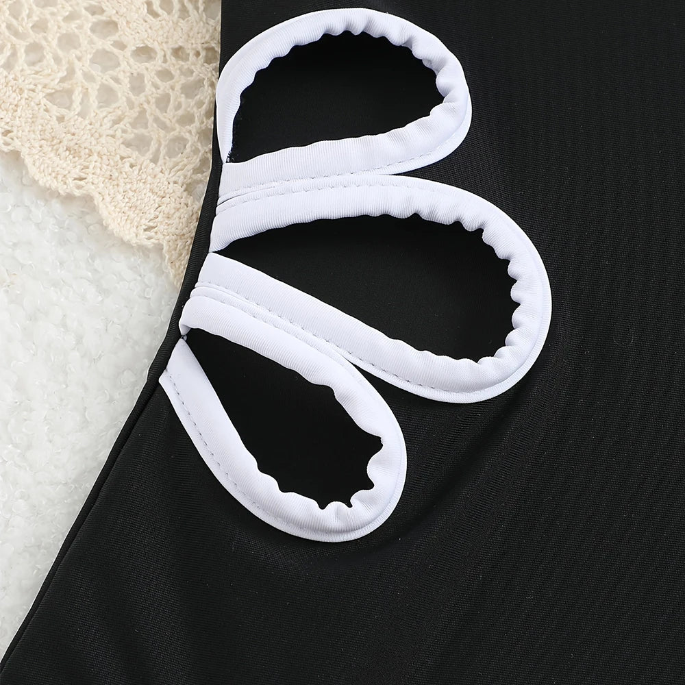 Summer Girls' Swimwear Children's One-Piece Swimsuit with Hollow Design Wide Straps for 8-12Years Older Youngsters Beach Wear