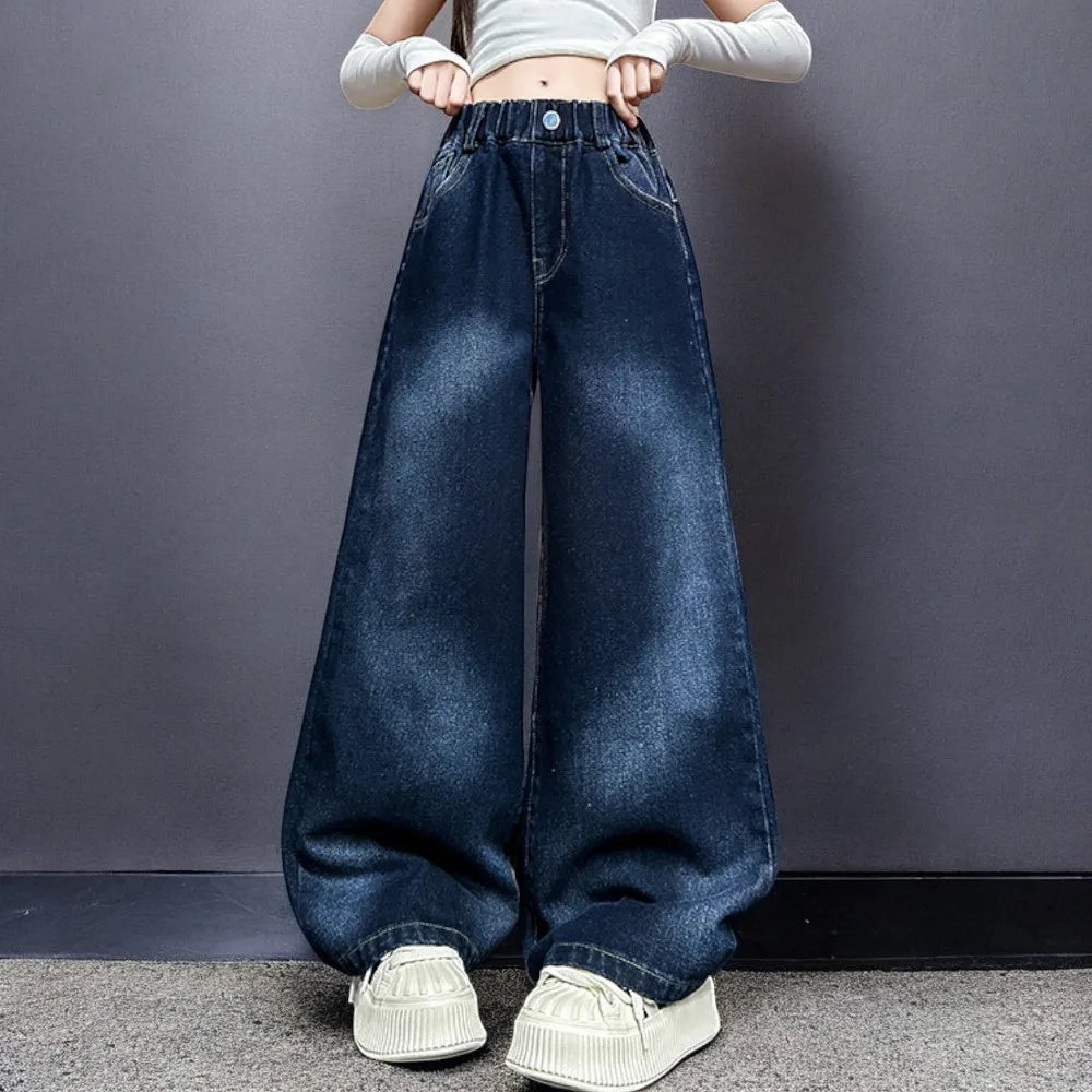 Autumn Kids Cargo Jeans for Girls Loose Pants Children Baggy Trousers School Teenagers Outfits Baby Clothes 5 7 9 10 11 12 Years