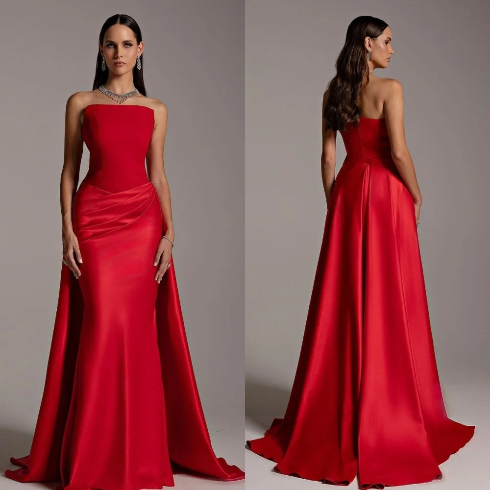 Customized Classic Pleat Mermaid Strapless Long Dresses Bespoke Occasion Dresses Exquisite Modern Style Pastrol Unisex Chinese S