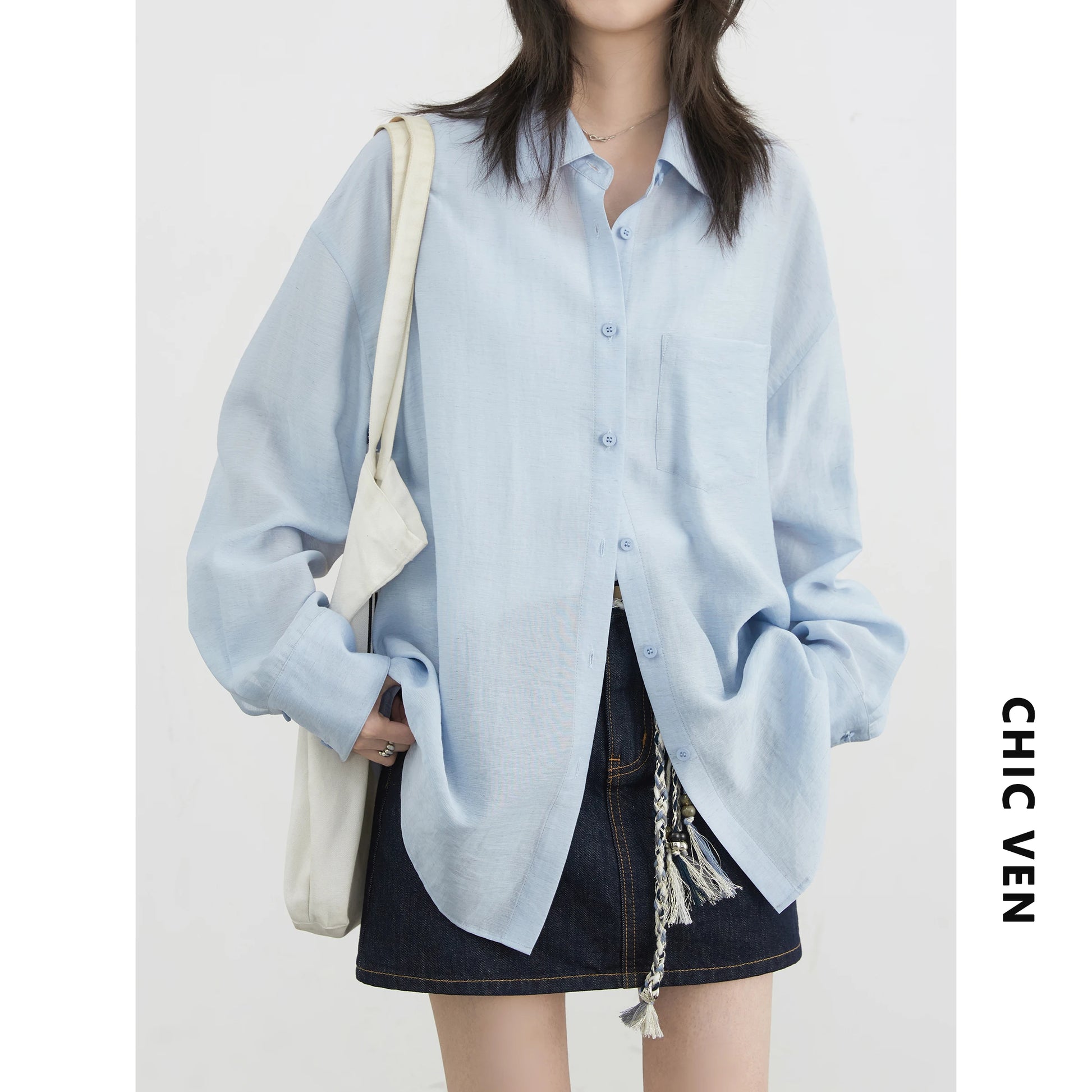 CHIC VEN Women Long Sleeve Shirts Solid Loose Casual New Style Design Back Hollow Out Shirt Female Blouse Spring Summer 2025