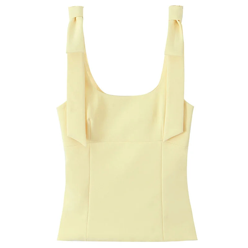 TRAF Butterfly Crop Top Woman Summer Yellow White Slip Top Cute Bow Off Shoulder Tank Top Tanks & Camis Sleeveless Backless Tops